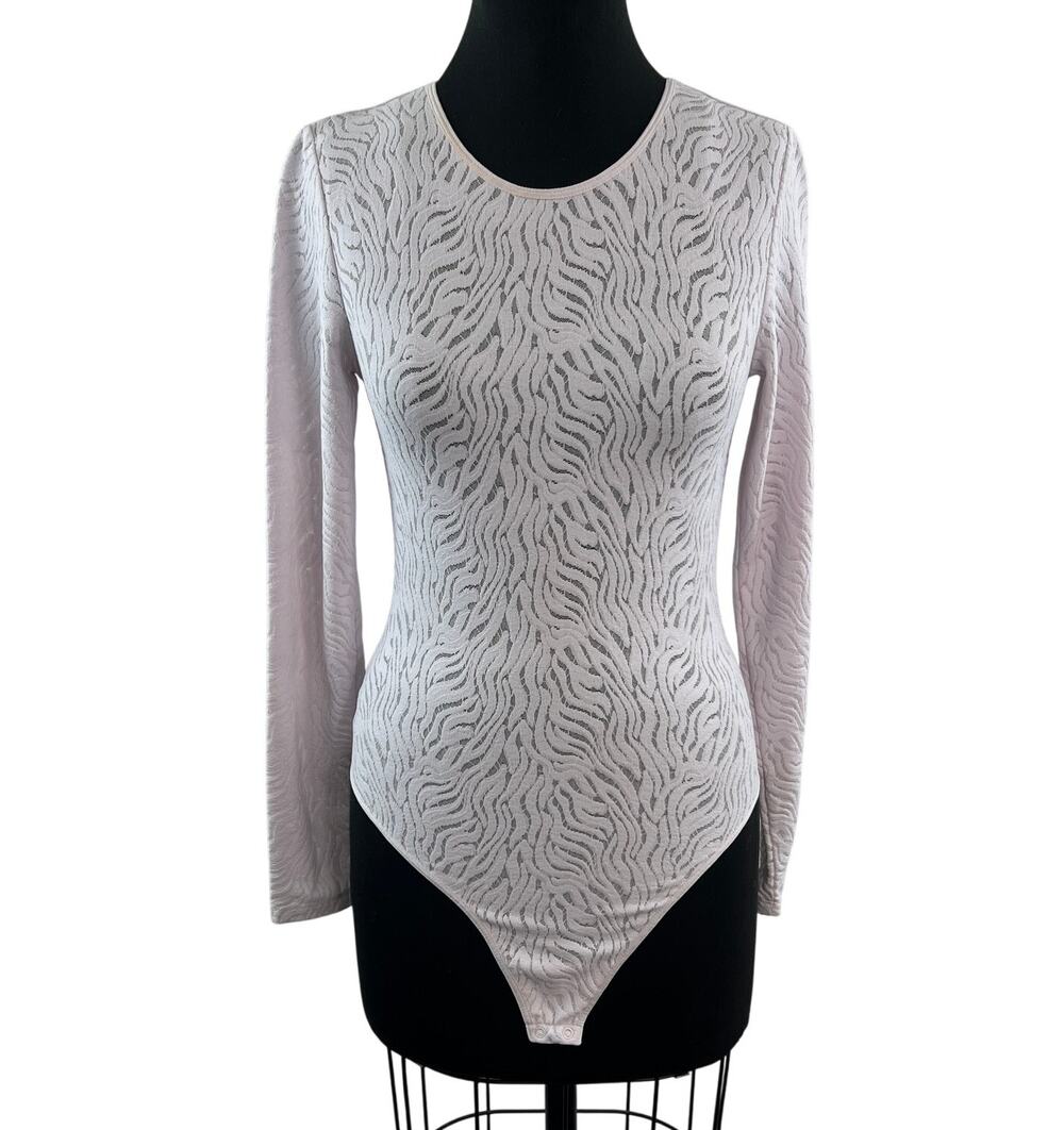 Babaton Shapelace Pink Bodysuit Stretch Zebra Print Crew Long Sleeve Medium M